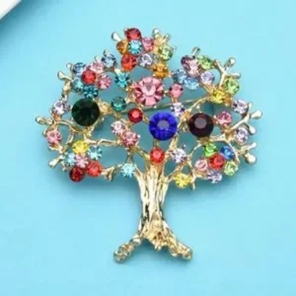 Colorful Crystal Tree of Life Brooch